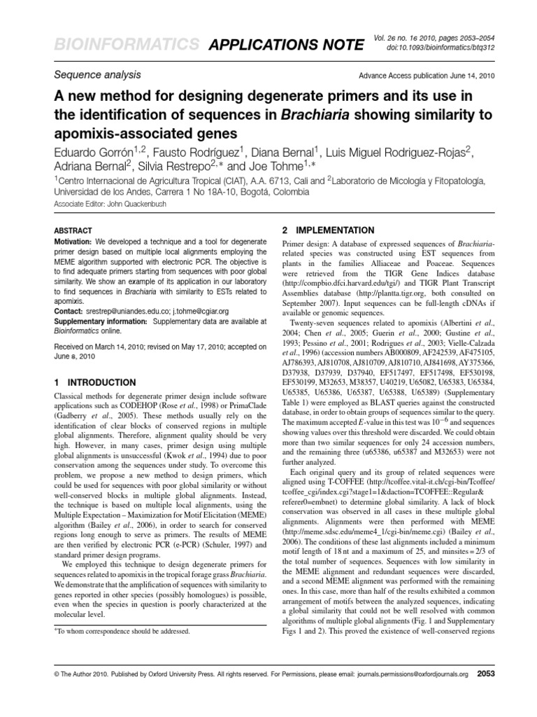 Degenerate Primer Design for Apomixis | PDF | Sequence Alignment ...