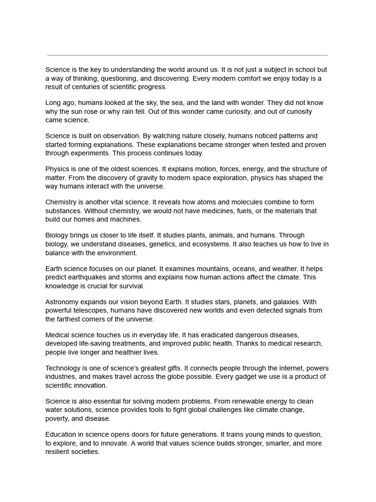 Science is the Key to Understanding the World Around Us. It is Not Just ...