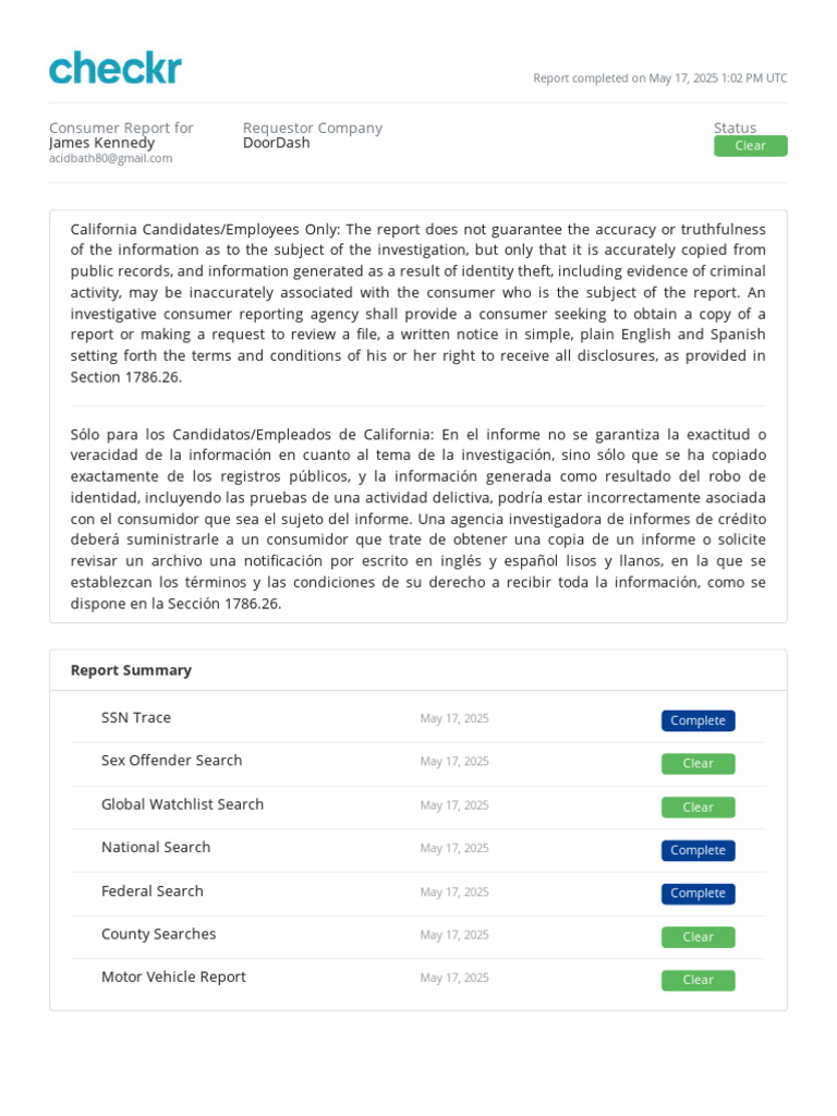 Consumer Background Report for James Kennedy | PDF | Government And ...
