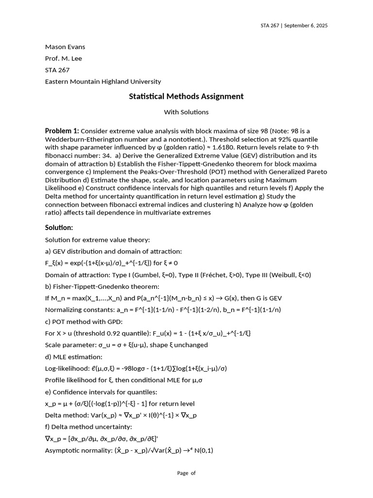Extreme Value Analysis and Solutions | PDF | Normal Distribution ...