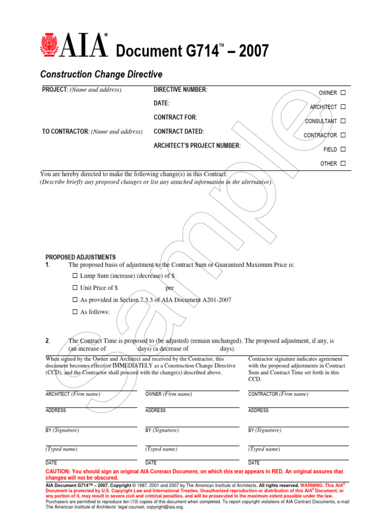 AIA G714 Construction Change Directive | PDF | Copyright | Justice