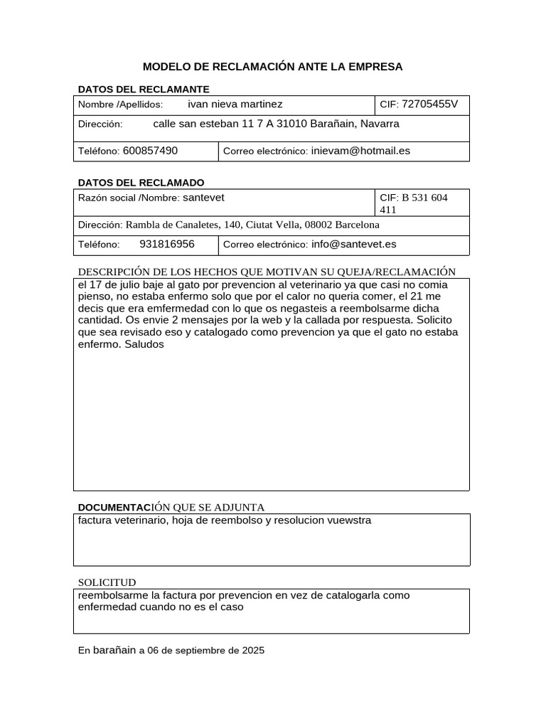 Modelo de Reclamación por Reembolso | PDF