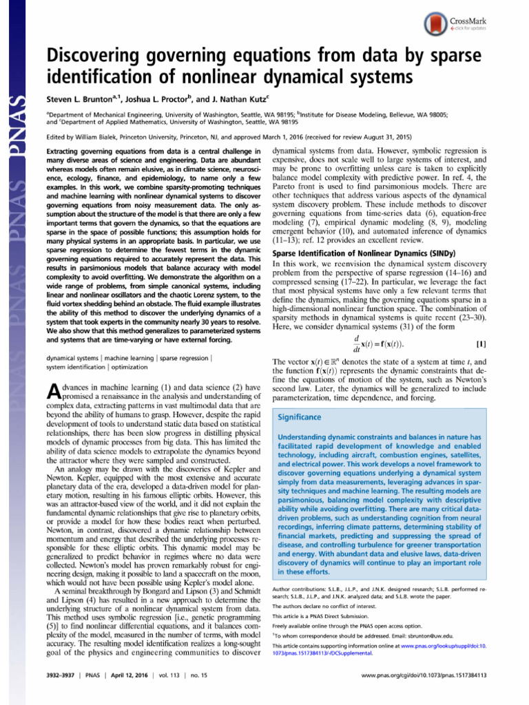 Discovering Governing Equations From Data by Sparse Identification of ...