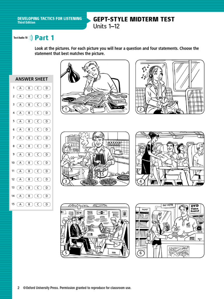 GEPT Listening Test Answer Sheet | PDF