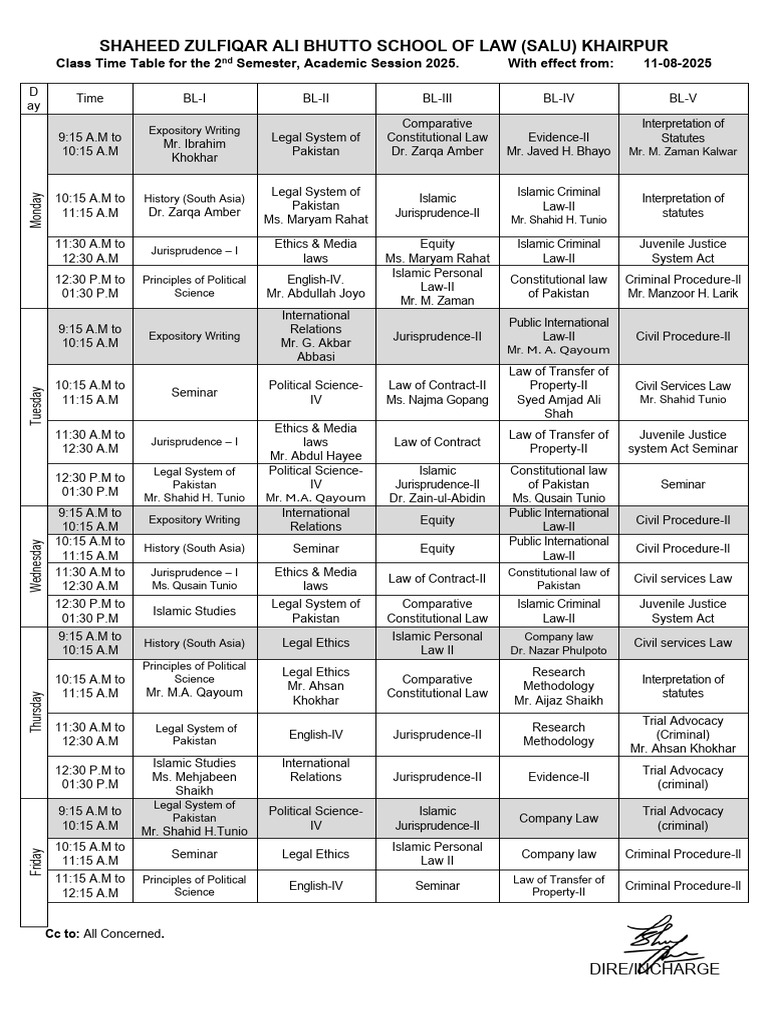 Class Timetable 2nd Semester - 2025 Updated | PDF | Justice | Crime ...