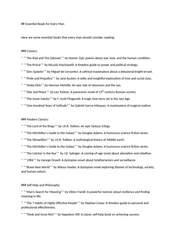 Must-Read Books for Every Man | PDF | Novels