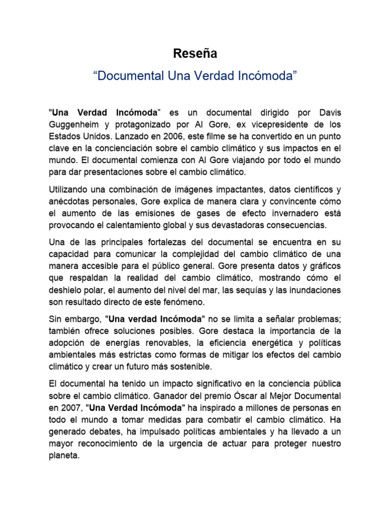 Reseña y Comentario Critico 2°C | PDF | Cambio climático | Cuestiones ...