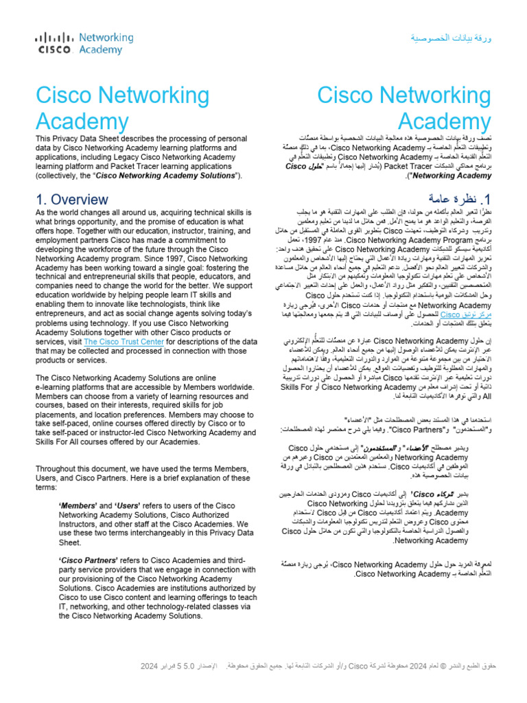 Cisco Networking Academy Privacy Data Sheet | PDF | Regulatory ...