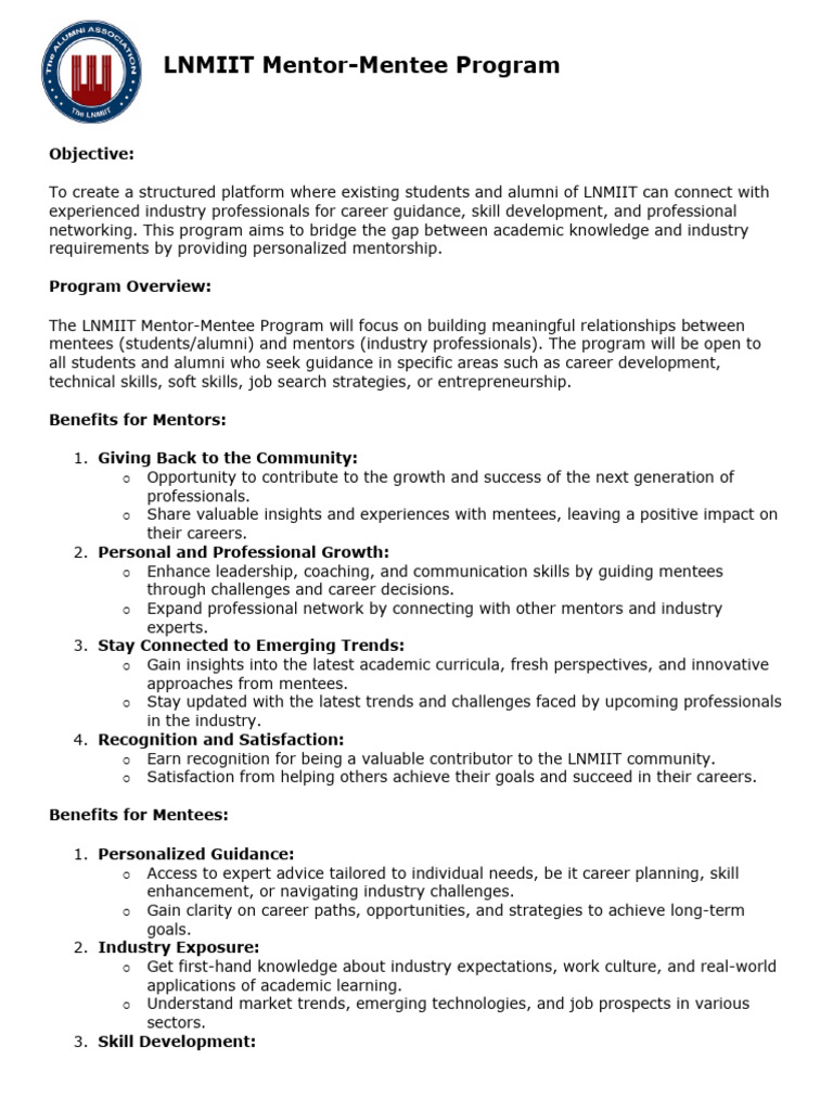 LNMIIT Mentor-Mentee Program Overview | PDF | Mentorship | Learning