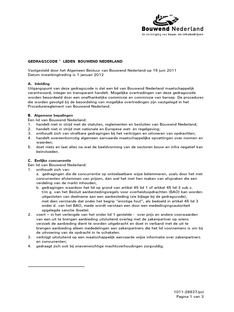 Gedragscode Leden Bouwend Nederland | PDF