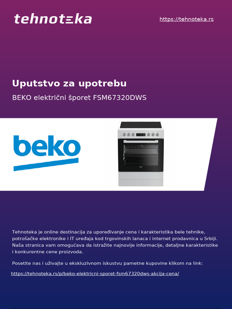 Uputstvo Za Upotrebu Beko Elektricni Sporet Fsm67320dws 63c1889a7d55c | PDF
