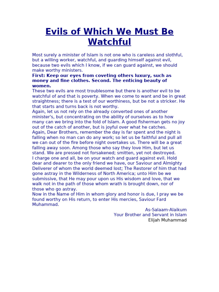 Evils of Which We Must Be Watchful | PDF
