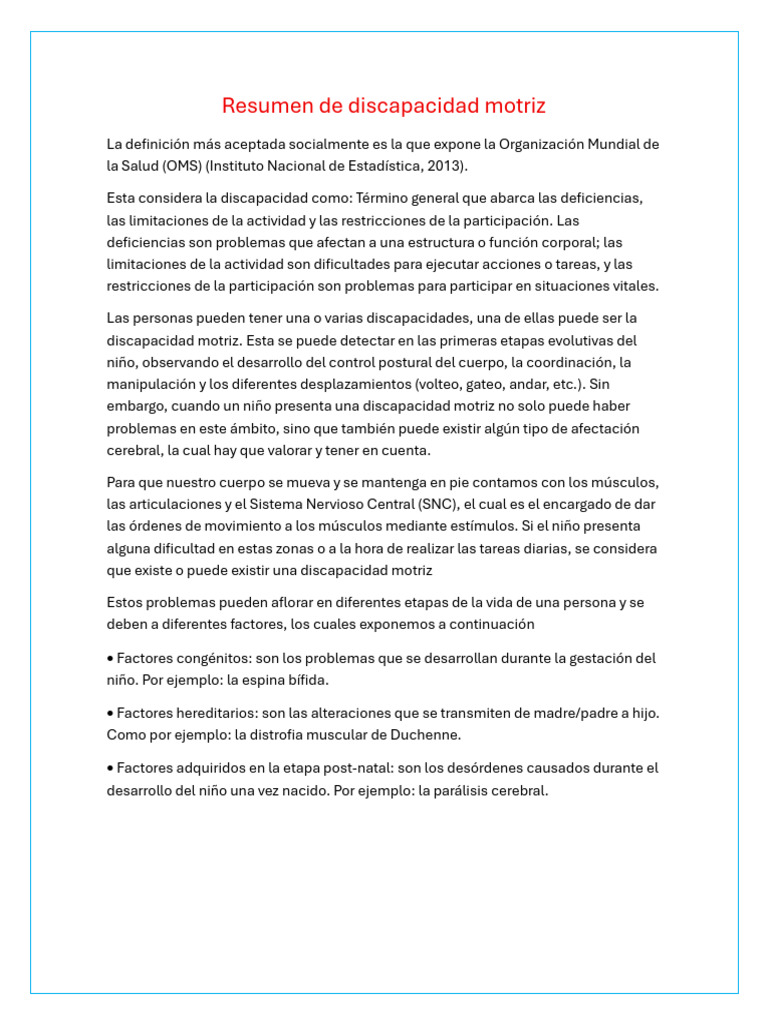 Resumen de Discapacidad Motriz | PDF | Invalidez | El embarazo