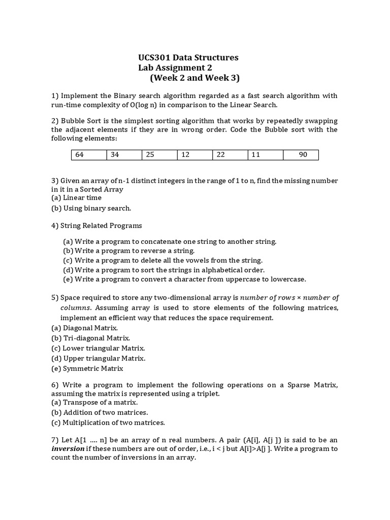 UCS301 Data Structures Lab Assignment | PDF | Matrix (Mathematics ...