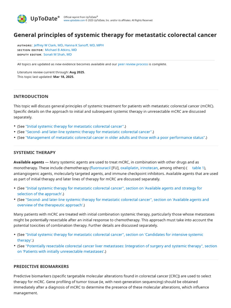 Systemic Therapy for Metastatic CRC | PDF | Colorectal Cancer | Cancer