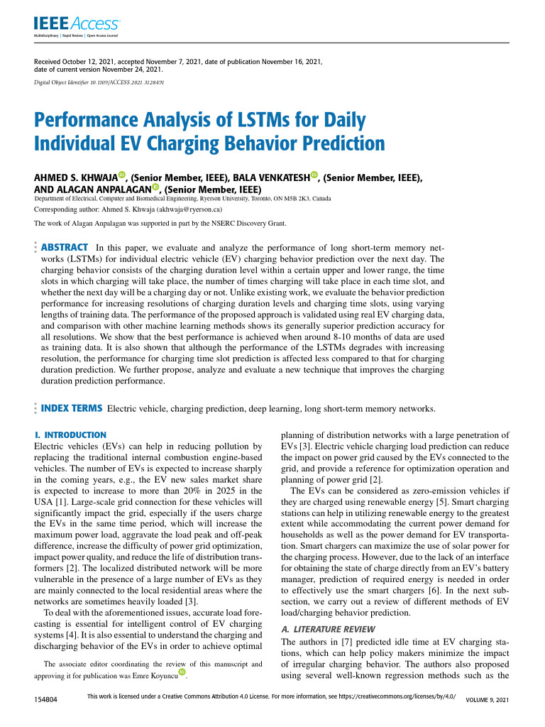 Performance Analysis of LSTMs for Daily Individual EV Charging Behavior ...
