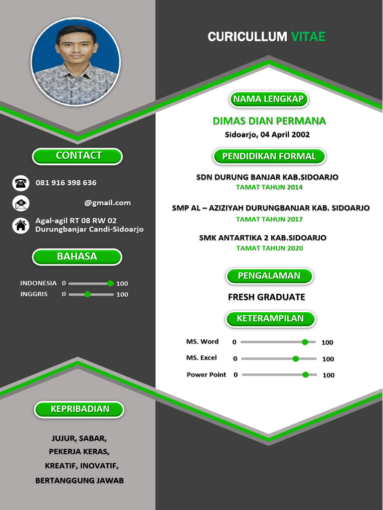 CV Dimas Dian Permana - Fresh Graduate | PDF