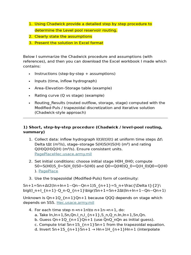Level Pool Reservoir Routing Guide | PDF | Applied Mathematics | Algorithms