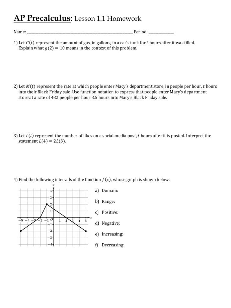 Lesson+1.1+Homework | PDF | Function (Mathematics) | Mathematical Concepts