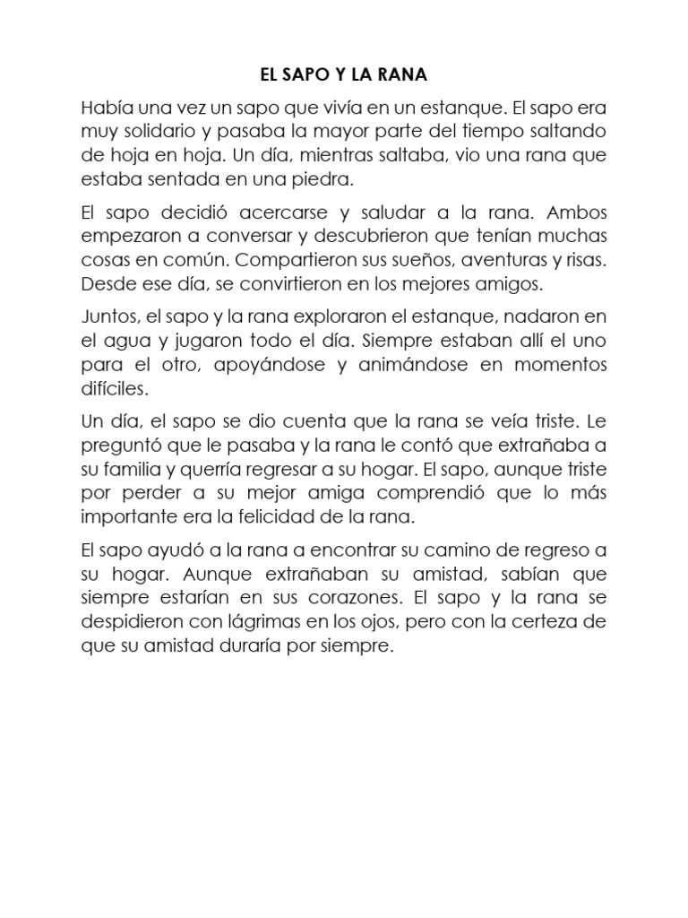 El Sapo y la Rana: Amistad Eterna | PDF