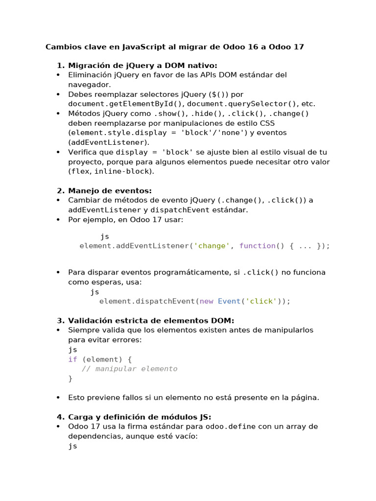 Cambios Clave en JavaScript Al Migrar de Odoo 16 A Odoo 17 | PDF | J ...