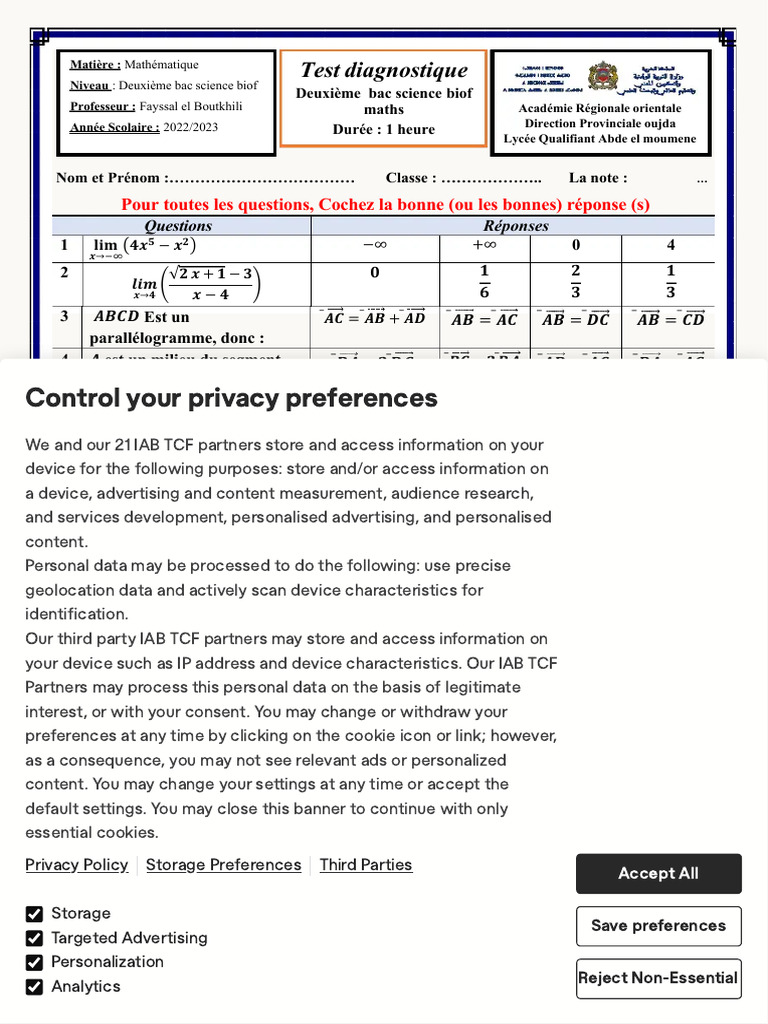Control Your Privacy Preferences: Test Diagnostique | PDF | Information ...