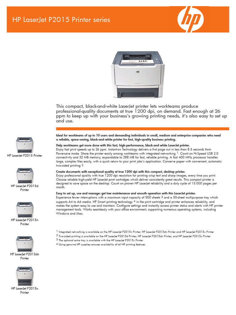 HP LaserJet P2015 Series Overview | PDF | Printer (Computing ...