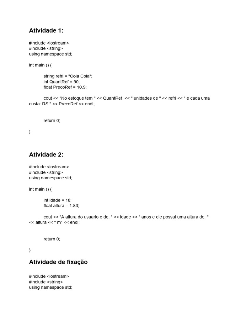 Exemplos de Códigos em C++ | PDF