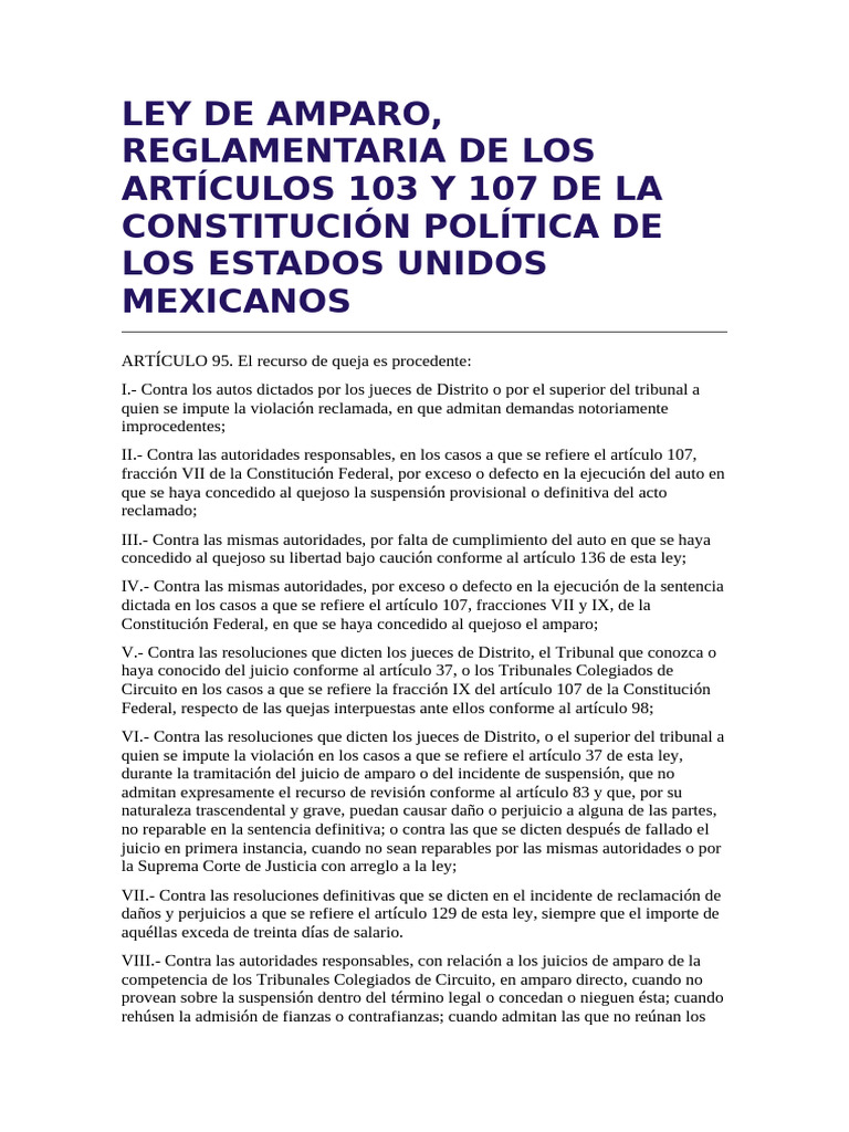Recurso de Queja en Ley de Amparo | PDF | Sentencia (ley) | Separación ...