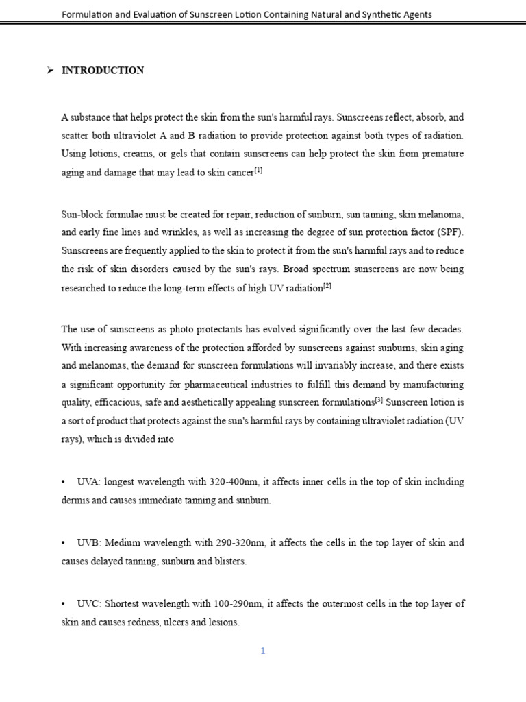 Sunscreen Lotion Formulation and Evaluation | PDF | Sunscreen | Ultraviolet