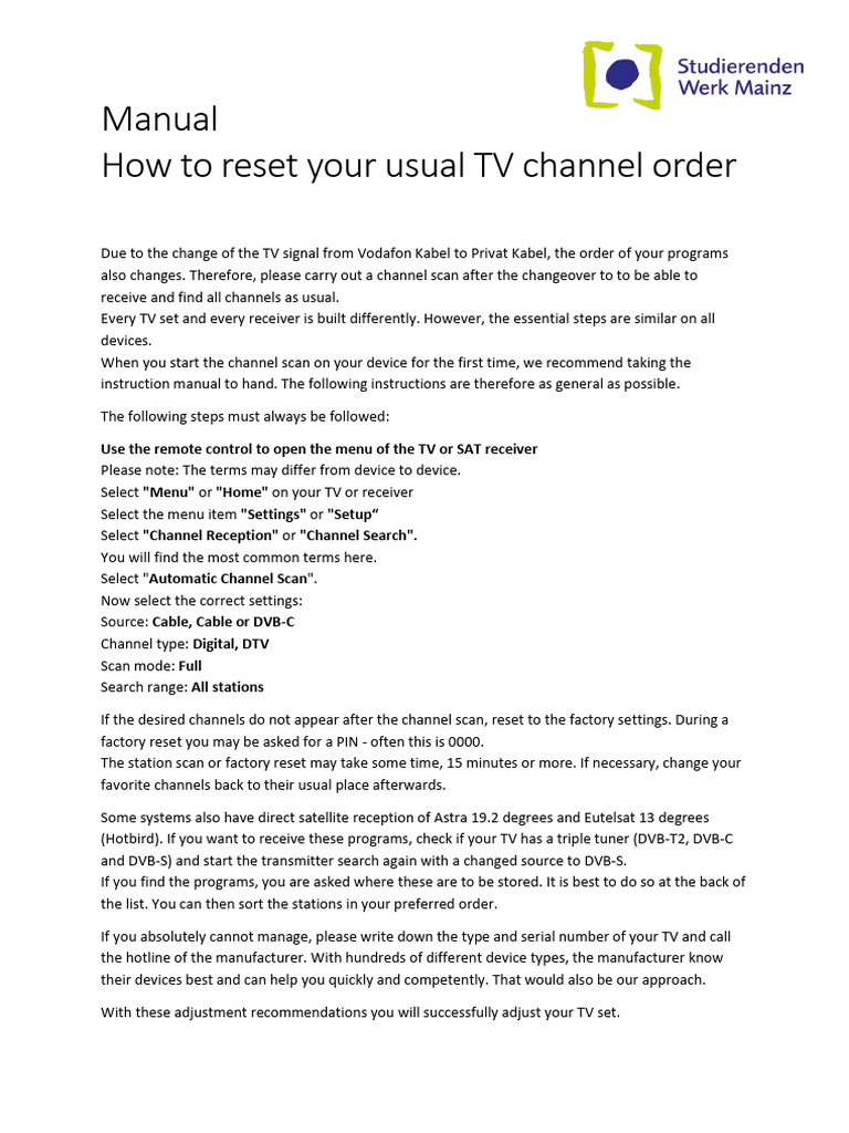 Resetting Your TV Channel Order | PDF