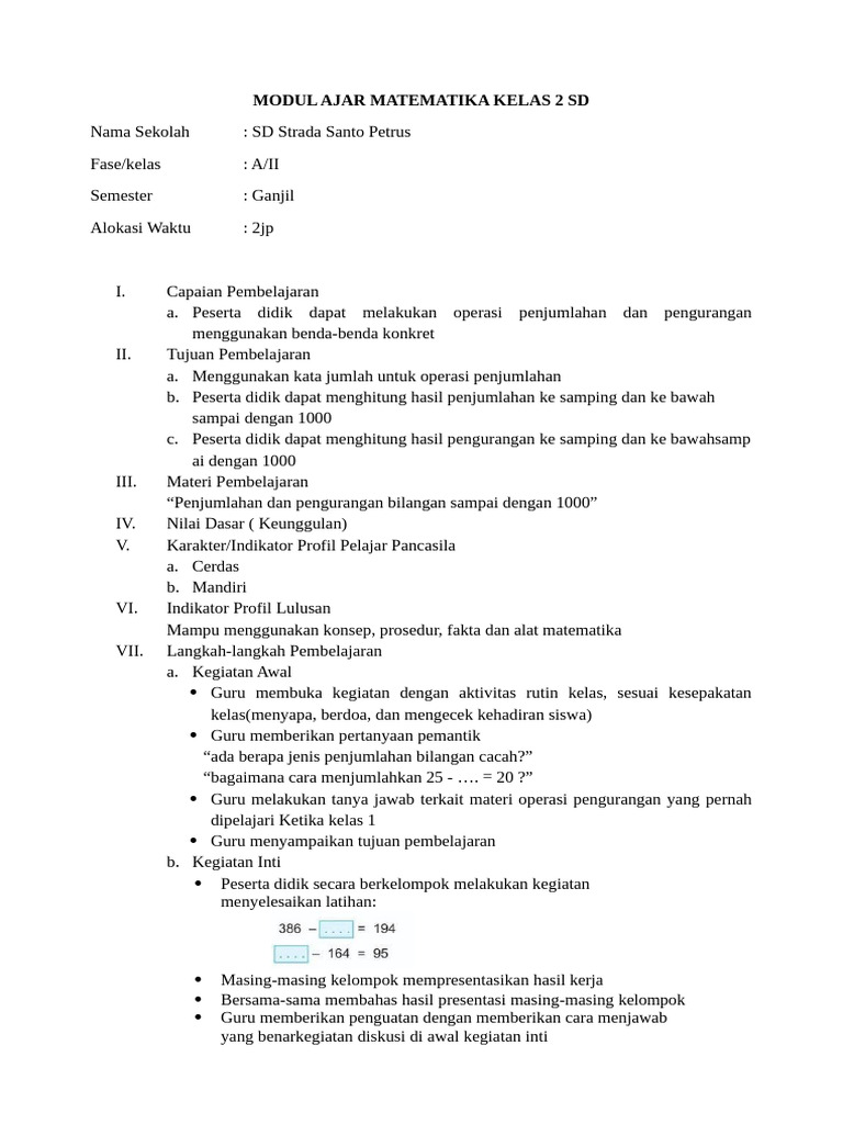Modul Ajar Matematika Kelas 2 SD | PDF