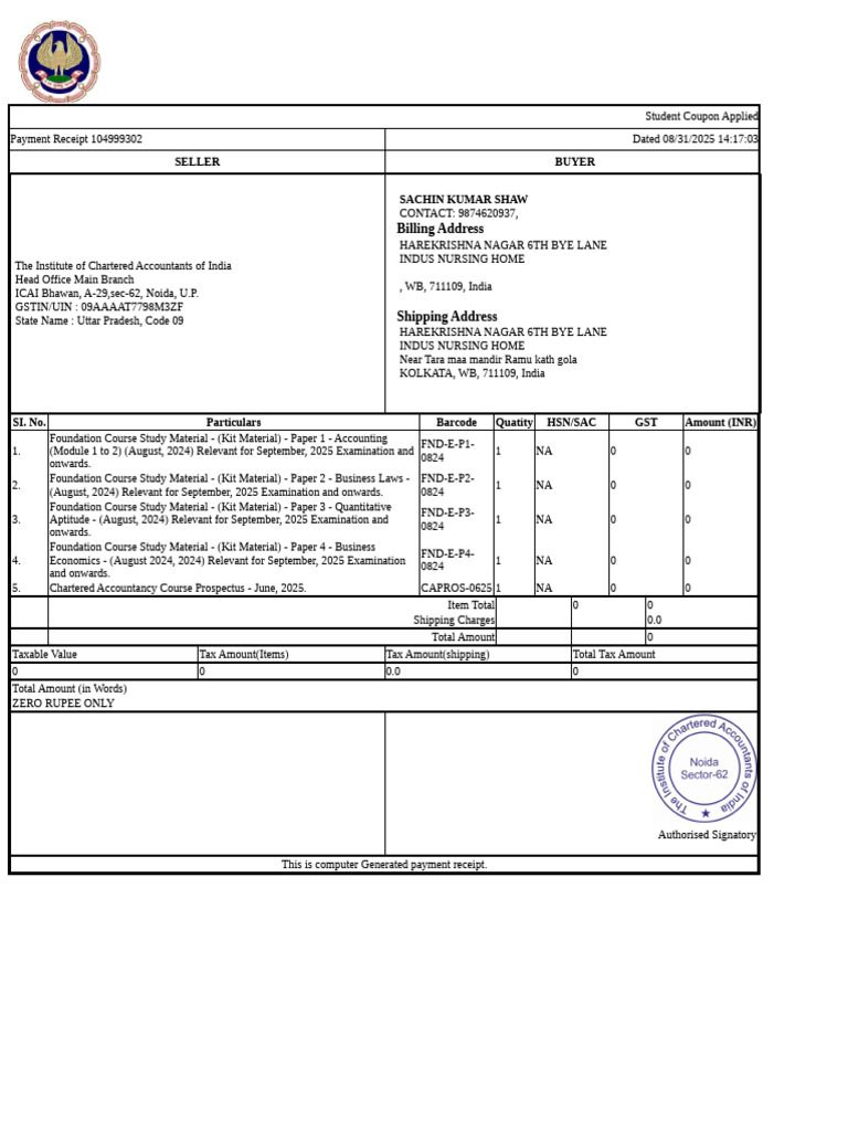 Billing Address: Seller Buyer Sachin Kumar Shaw | PDF | Taxation ...