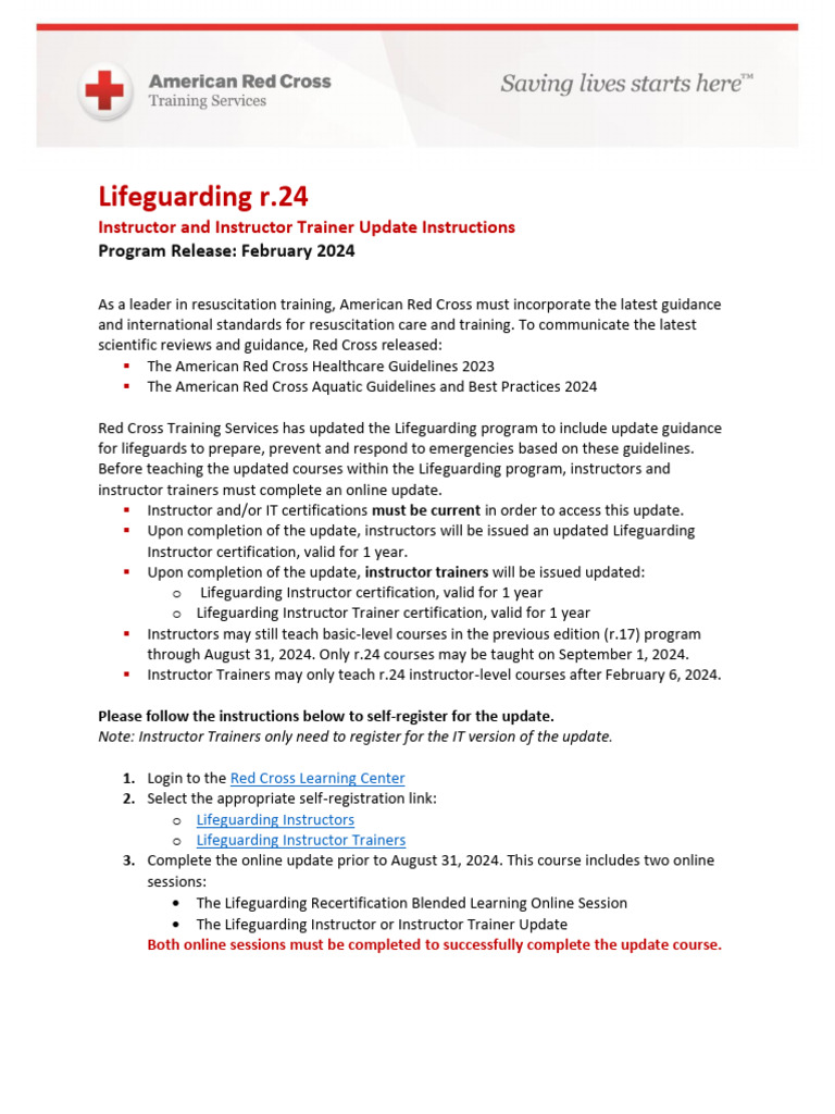 Lifeguard Instructor Update 2024 | PDF | American Red Cross