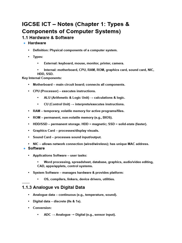 IGCSE ICT: Computer Systems Overview | PDF | Computer Data Storage ...