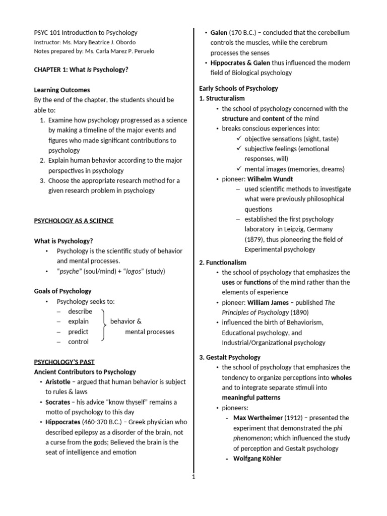 Psy 101 Prelim Notes 1 | PDF | Psychology | Sampling (Statistics)
