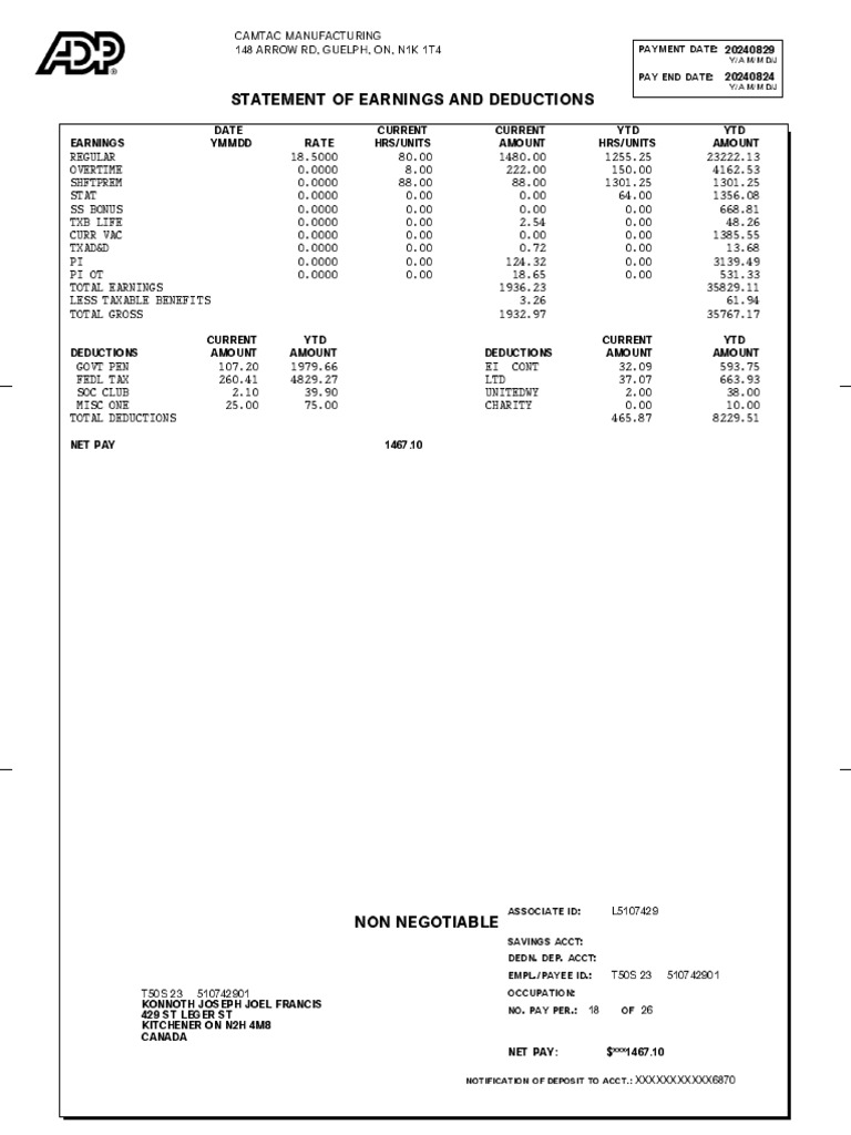 Earnings and Deductions Statement | PDF | Taxes | Payments