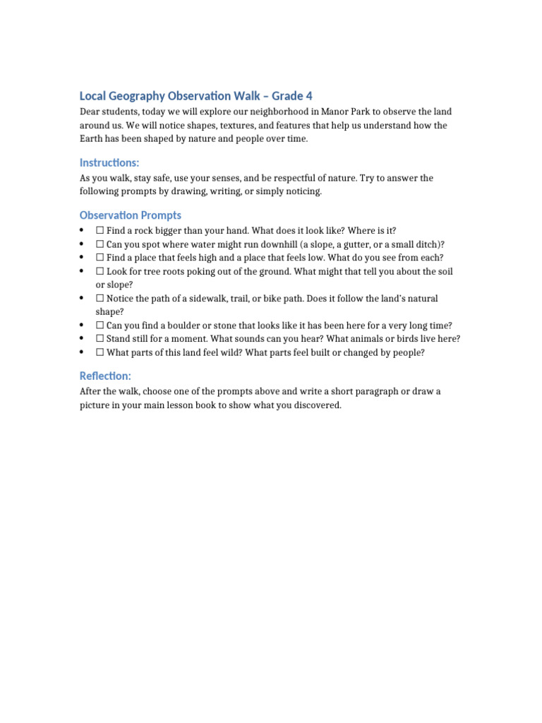Grade 4 Local Geography Walk Guide | PDF