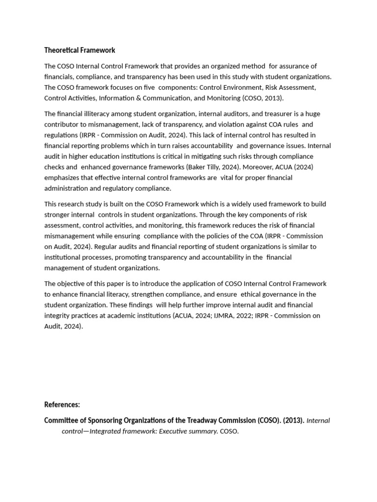 COSO Framework - Theoretical Framework | PDF | Internal Control | Audit