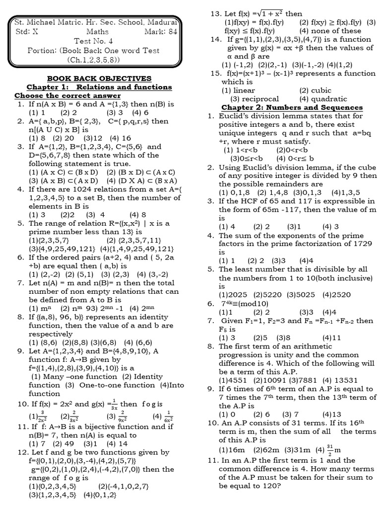 Probability and Functions Test Review | PDF | Numbers | Elementary ...