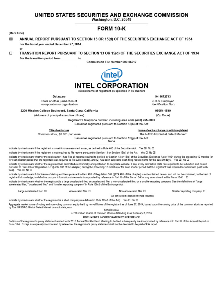 Intel Corporation: United States Securities and Exchange Commission ...
