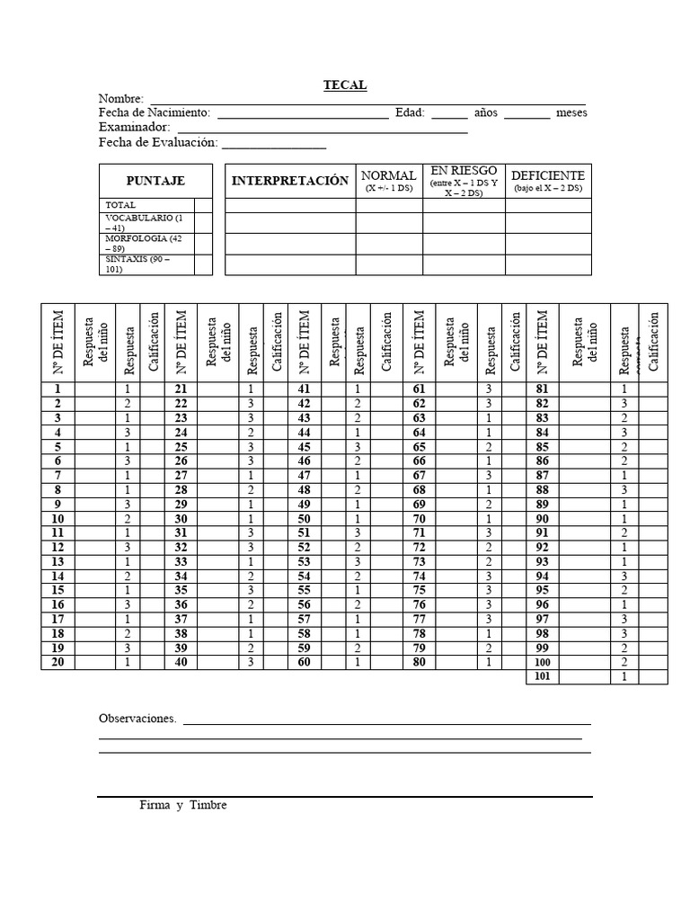 Evaluación del Desarrollo Infantil TECAL | PDF