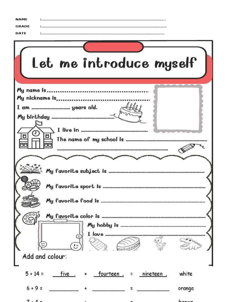 Grade 3 Introduce Yourself Worksheet | PDF