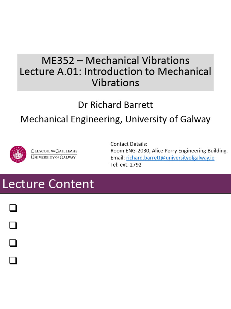 Intro to Mechanical Vibrations Lecture | PDF | Oscillation ...