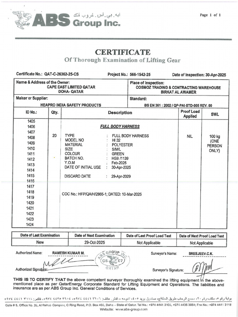 Safety Harness 1405 (29-10-25) | PDF