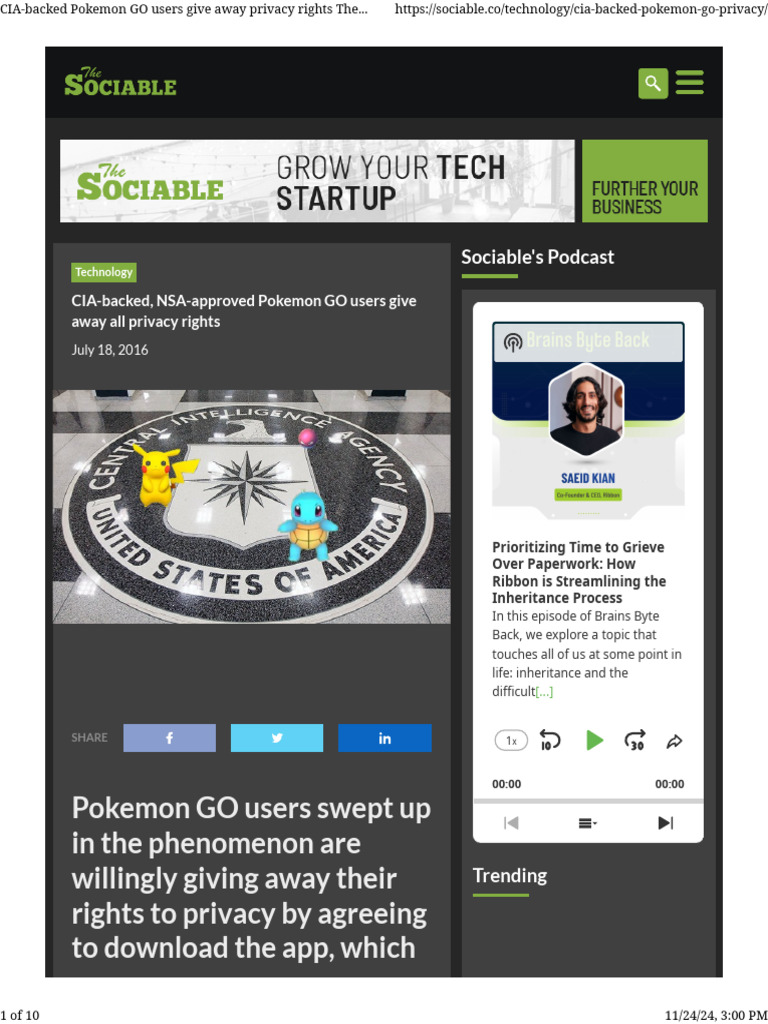 CIA-backed Pokemon GO Users Give Away Privacy Rights The Sociable | PDF ...