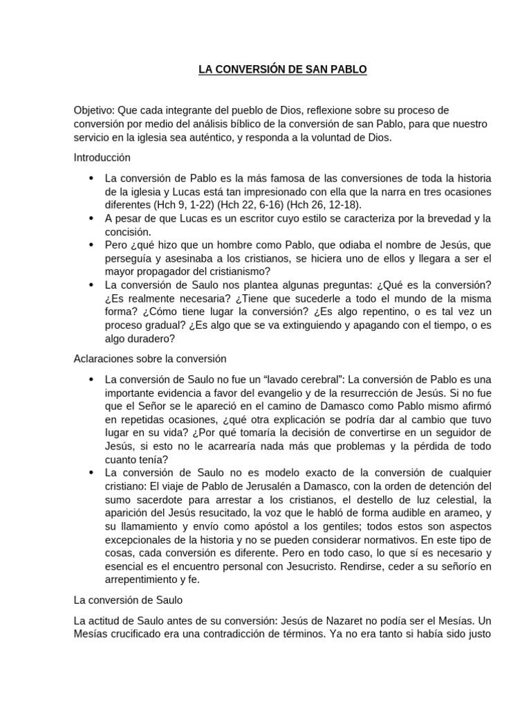 Reflexionando sobre la conversión de San Pablo | PDF | Pablo el apóstol ...