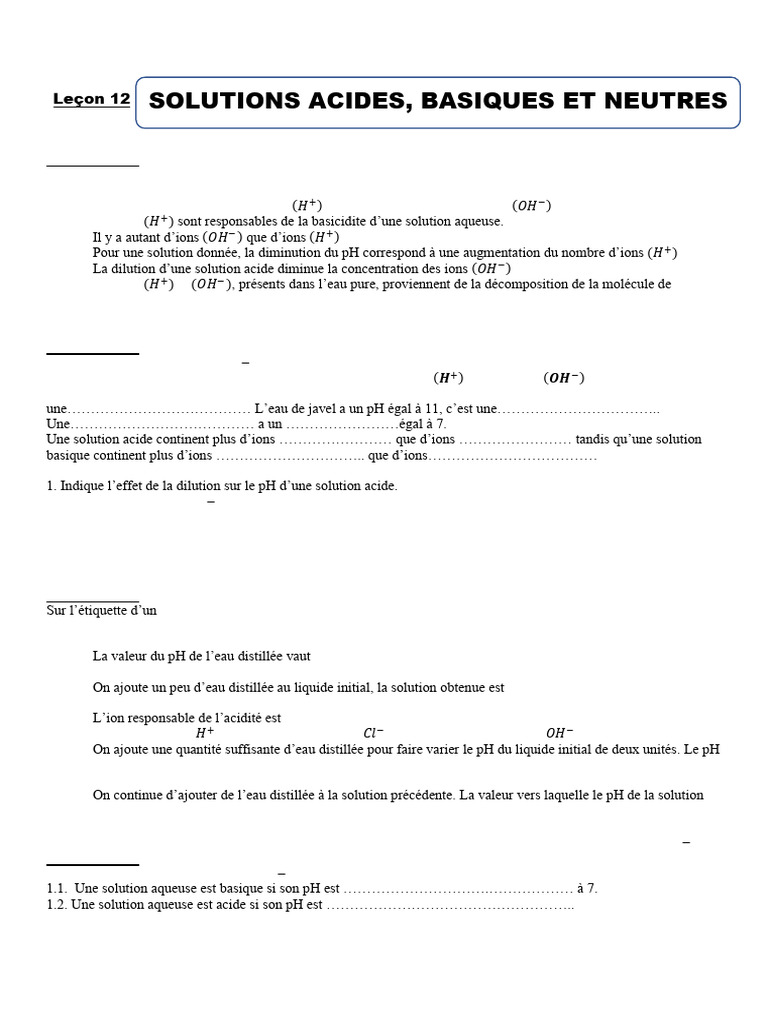 Comprendre les solutions acides et basiques | PDF | Ph | Acide