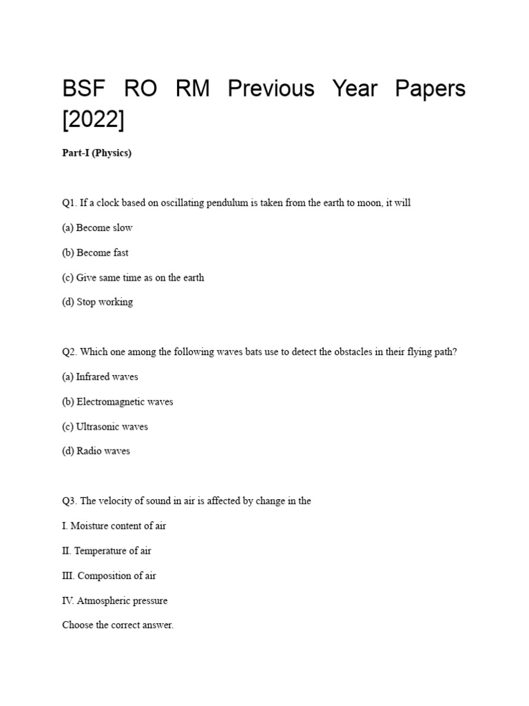 BSF RO RM Previous Year Papers 2022 | PDF | Atoms | Molecules