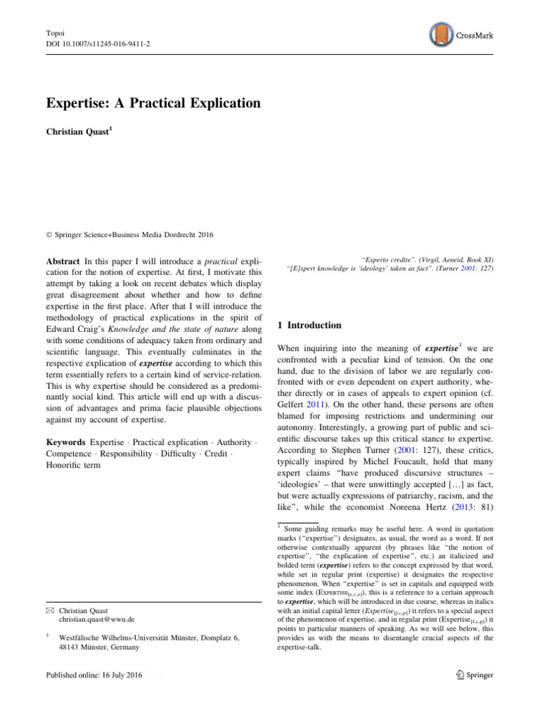 Quast, C. 2016. Expertise - A Practical Explication | PDF | Expert ...